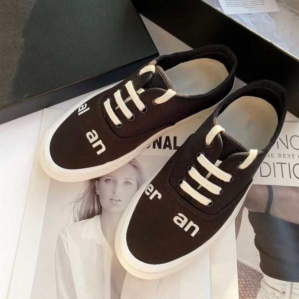 

Black white canvas shoes New spring and autumn women's flat bottom lace-up shoe Letter spelling upper Non slip sole Daily fashion sneaker soft