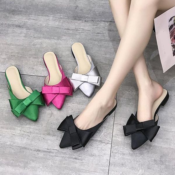 spring and summer women's shoes korean silk satin pointed bow tie slippers baotou flat heel sets semi, Black
spring and summer women's shoes korean silk satin pointed bow tie slippers baotou flat heel sets semi, Black