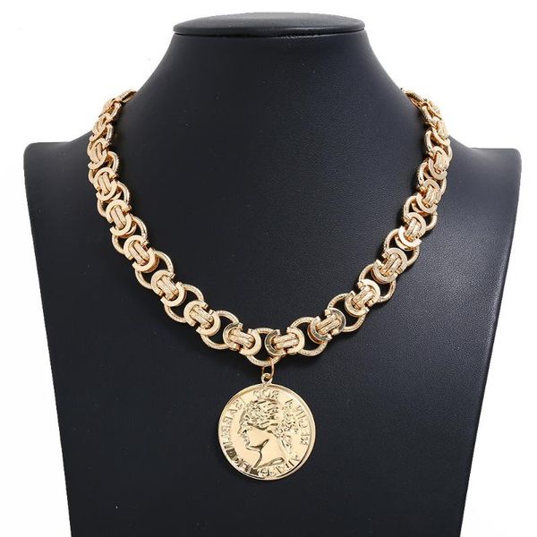 pendant necklaces exaggerated retro head coin necklace fashion thick chain big brand, Silver
pendant necklaces exaggerated retro head coin necklace fashion thick chain big brand, Silver