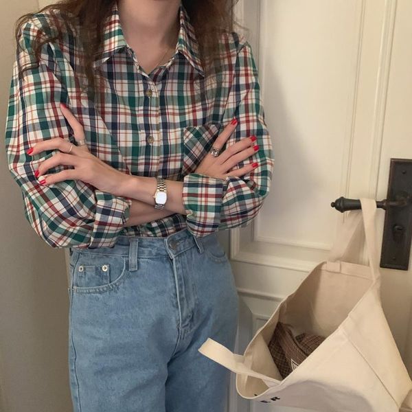 women's blouses & shirts hzirip vintage gentle basic color-hit 2021 streetwear basewear retro plaid elegance girls loose geometric casu, White
women's blouses & shirts hzirip vintage gentle basic color-hit 2021 streetwear basewear retro plaid elegance girls loose geometric casu, White