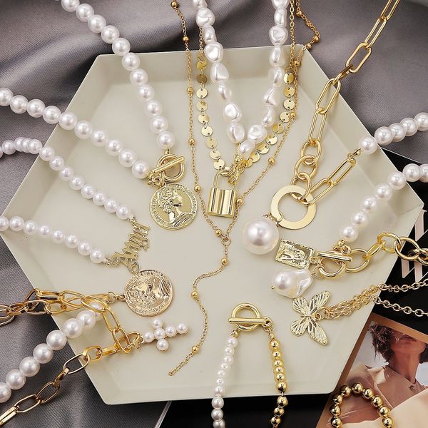 vintage pearls chain choker necklaces for women baroque style jewelry three layer coins heart pearl pendant chokers fashion necklace sale, Golden;silver
vintage pearls chain choker necklaces for women baroque style jewelry three layer coins heart pearl pendant chokers fashion necklace sale, Golden;silver