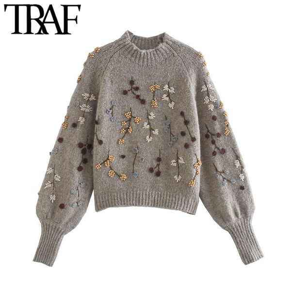 traf women fashion with beading embroidery cropped knitted sweater vintage lantern sleeve female pullover chic 210415, White;black
traf women fashion with beading embroidery cropped knitted sweater vintage lantern sleeve female pullover chic 210415, White;black