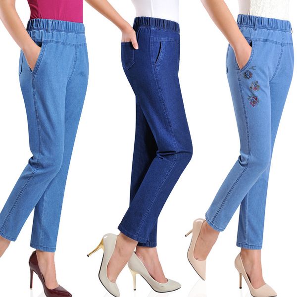women's jeans middle aged capris autumn thin and old jeans high waist large size elastic mom pants, Blue
women's jeans middle aged capris autumn thin and old jeans high waist large size elastic mom pants, Blue
