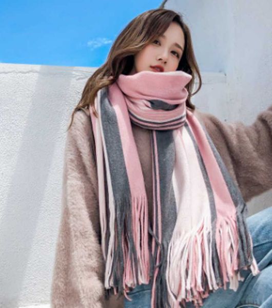 scarves 2021 korean style women's winter striped thickened warm hijab scarf cashmere like shawl and long student neck, Blue;gray
scarves 2021 korean style women's winter striped thickened warm hijab scarf cashmere like shawl and long student neck, Blue;gray