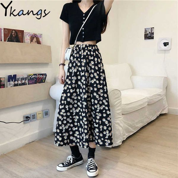 women vintage daisy floral print a line midi skirt korean ladies black high waist chic long skirts summer clothes faldas mujer 210619
women vintage daisy floral print a line midi skirt korean ladies black high waist chic long skirts summer clothes faldas mujer 210619