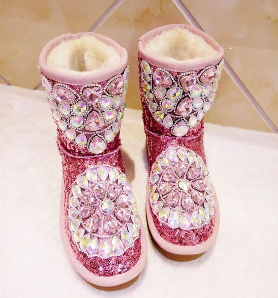boots sequined cloth bling women booties chic woman flats winter snow female shoes slip on, Black
