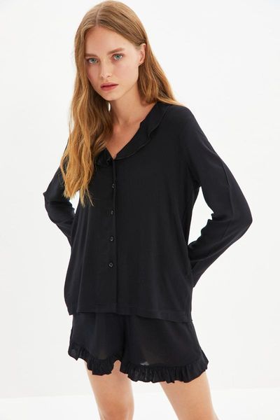 men's sleepwear trendyol ruffle detail woven viscose pajamas set thmaw22pt0133, Black;brown
men's sleepwear trendyol ruffle detail woven viscose pajamas set thmaw22pt0133, Black;brown