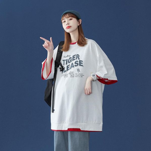 women's t-shirt henchiry style summer fashion brand leisure cotton half sleeve neutral loose harajuku couple's clothes, White
women's t-shirt henchiry style summer fashion brand leisure cotton half sleeve neutral loose harajuku couple's clothes, White