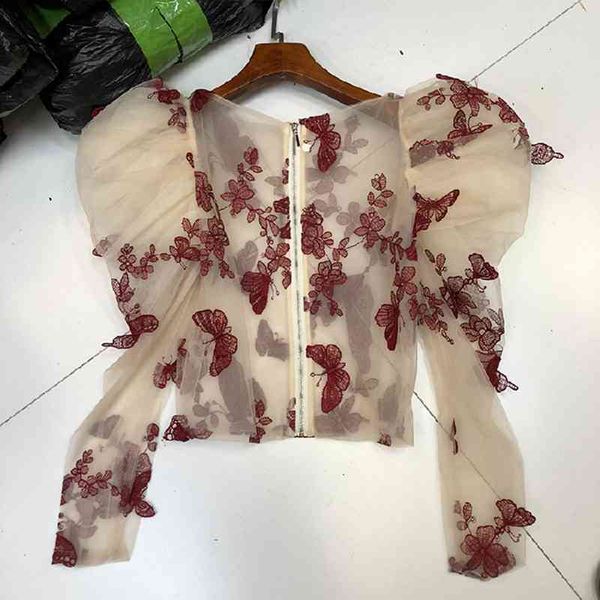 women lady crochet mesh sheer see-through long puff sleeve shirt o-neck casual butterfly embroidered blouse top, White
women lady crochet mesh sheer see-through long puff sleeve shirt o-neck casual butterfly embroidered blouse top, White
