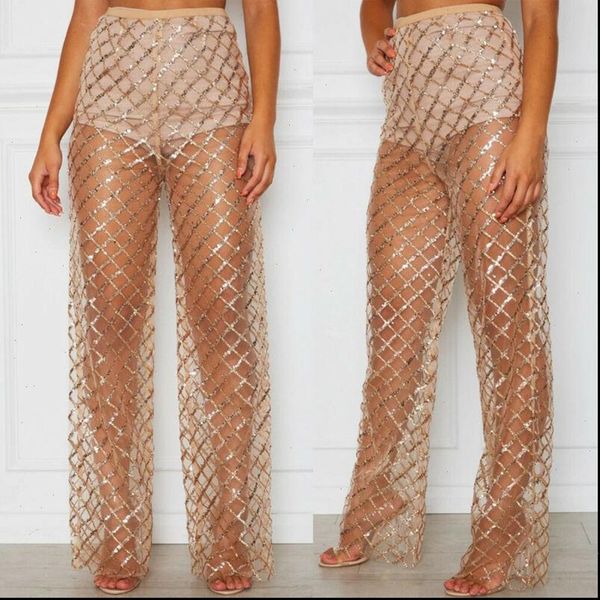 women capris crochet sequins beach wide leg pants lace mesh sheer high waist see through casual plaid trousers clubwear, Black;white
women capris crochet sequins beach wide leg pants lace mesh sheer high waist see through casual plaid trousers clubwear, Black;white