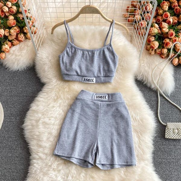 women's tracksuits letter embroidery spaghetti strap camisole vest and high waist wide leg shorts run sports fitness two piece suit sum, Gray
women's tracksuits letter embroidery spaghetti strap camisole vest and high waist wide leg shorts run sports fitness two piece suit sum, Gray
