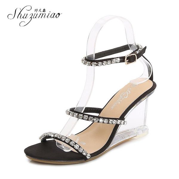 ly arrived women wedge sandals summer rhinestone buckle strap peep toe combination casual shoes ladies, Black
ly arrived women wedge sandals summer rhinestone buckle strap peep toe combination casual shoes ladies, Black
