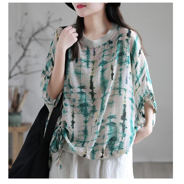 women's t-shirt summer women johnature tencel plaid printing t-shirts lady o-neck vintage batwing sleeve loose plus size female casual, White
women's t-shirt summer women johnature tencel plaid printing t-shirts lady o-neck vintage batwing sleeve loose plus size female casual, White