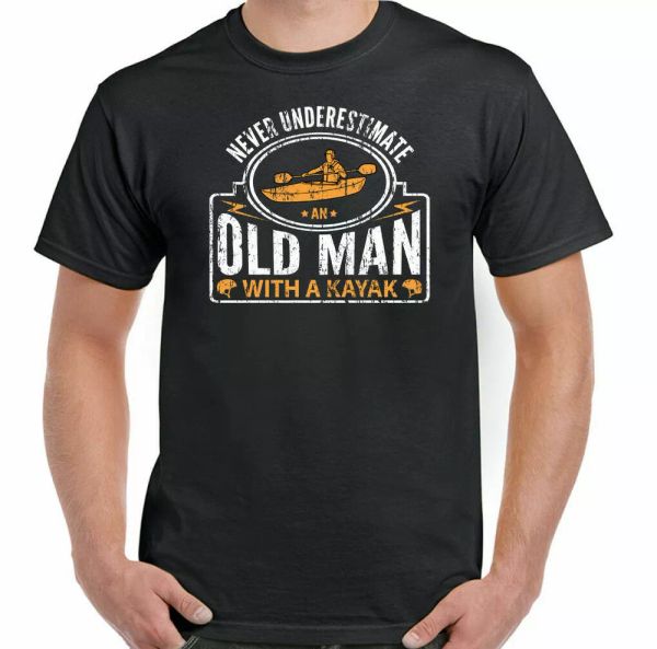 kayak t-shirt hiking mens funny never underestimate of old man with a, White;black
kayak t-shirt hiking mens funny never underestimate of old man with a, White;black