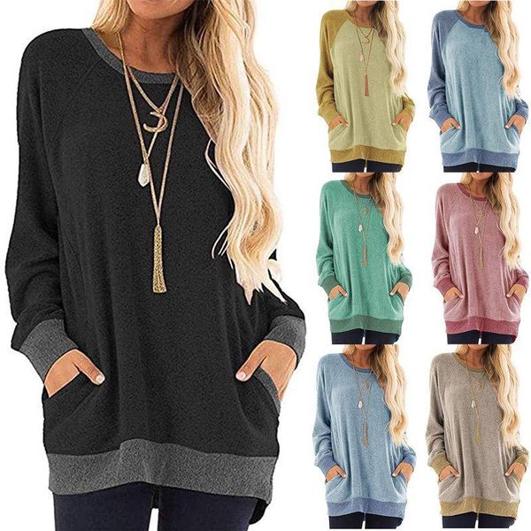 women's t-shirt brand women pockets long sleeve stitching color o-neck patchwork casual loose daily home female pullover clothes, White
women's t-shirt brand women pockets long sleeve stitching color o-neck patchwork casual loose daily home female pullover clothes, White