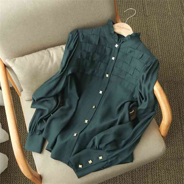women's blouses & shirts ruffles stand collar weave elegant tencel shirt women 2021 spring arrival blouse fashion basic 7hf4, White
women's blouses & shirts ruffles stand collar weave elegant tencel shirt women 2021 spring arrival blouse fashion basic 7hf4, White