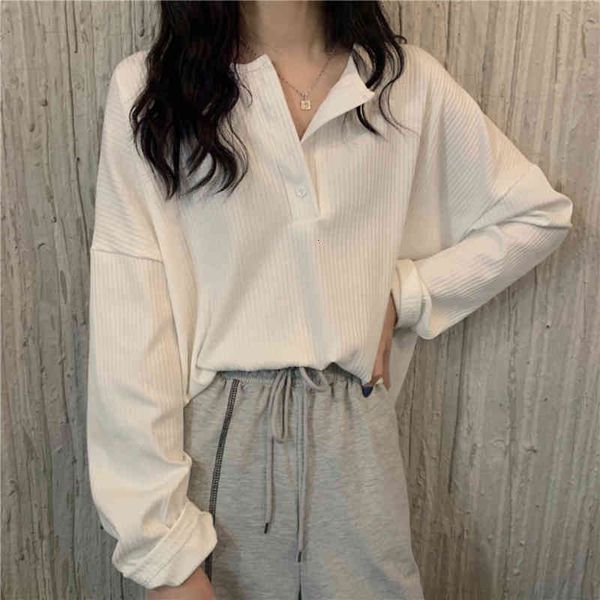 women's t-shirt long sleeve ribbed solid women casual single-breasted o-neck loose spring korean style basic jumper tee femal, White
women's t-shirt long sleeve ribbed solid women casual single-breasted o-neck loose spring korean style basic jumper tee femal, White