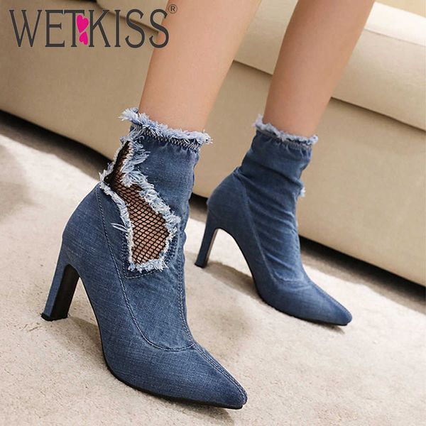 wetkiss ripped hole denim boots women pointed toe ankle boots high heels shoes woman autumn winter booties big size 43 210630, Black
wetkiss ripped hole denim boots women pointed toe ankle boots high heels shoes woman autumn winter booties big size 43 210630, Black