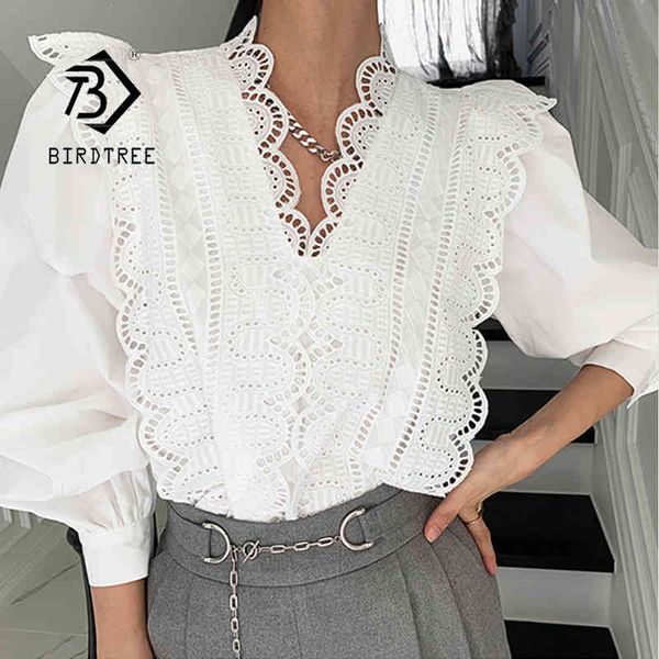 elegant chic v necks women solid lace white shirts blouses spring ladies long puff sleeve loose for female t12101x 210419
elegant chic v necks women solid lace white shirts blouses spring ladies long puff sleeve loose for female t12101x 210419