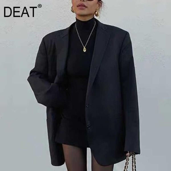 women's suits & blazers deat 2021 spring summer solid color lapel single button blazer women vintage loose temperament coat tide pd939, White;black
women's suits & blazers deat 2021 spring summer solid color lapel single button blazer women vintage loose temperament coat tide pd939, White;black