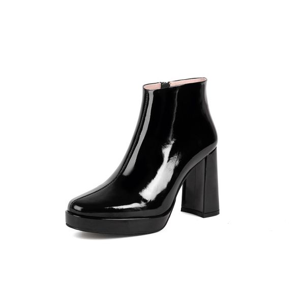 winter short boots women designer round toe block hight heel soft natural genuine patent leather party wedding fashion luxury platform lady, Black
winter short boots women designer round toe block hight heel soft natural genuine patent leather party wedding fashion luxury platform lady, Black