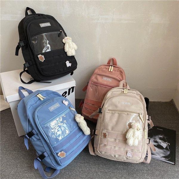backpack waterproof nylon splicing transparent pvc women for girls travel high capacity student bookbag men black lapbag
backpack waterproof nylon splicing transparent pvc women for girls travel high capacity student bookbag men black lapbag