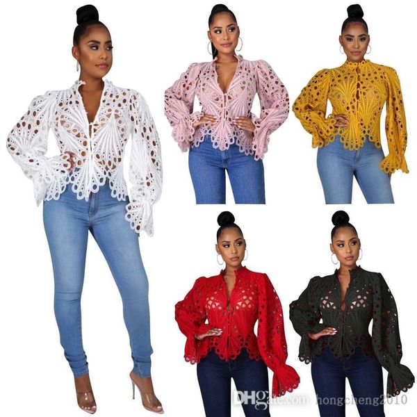 2022 women t shirt designer hollow out trumpet sleeves breathable lady lace shirts stand collar cardigan autumn clothes, White
2022 women t shirt designer hollow out trumpet sleeves breathable lady lace shirts stand collar cardigan autumn clothes, White