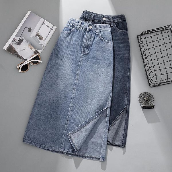 skirts 2021 summer elegant korean style skirt womens jeans high waist plus size side split longuette, Black 
skirts 2021 summer elegant korean style skirt womens jeans high waist plus size side split longuette, Black