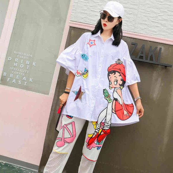 polo thailand tide brand shirt women summer cartoon personality sequined trumpet sleeve loose fashion two-piece suit, White
polo thailand tide brand shirt women summer cartoon personality sequined trumpet sleeve loose fashion two-piece suit, White