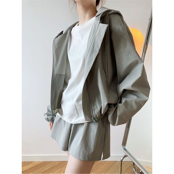 women's shorts summer two pieces sets long sleeve hooded jacket coat with fashion casual suits ywdf, White;black
women's shorts summer two pieces sets long sleeve hooded jacket coat with fashion casual suits ywdf, White;black