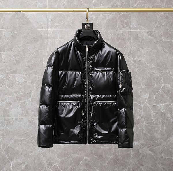 2021 men's classic down jacket metal triangle pattern left sleeve embroidered winter parker street style customized outdoor clothing, Black
2021 men's classic down jacket metal triangle pattern left sleeve embroidered winter parker street style customized outdoor clothing, Black