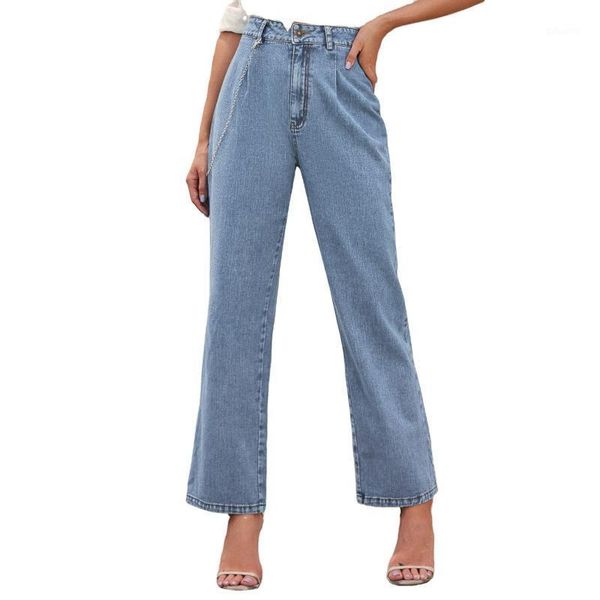 women high-waisted chain straight denim trousers fashion casual spring autumn solid color all-match women's jeans f, Blue
women high-waisted chain straight denim trousers fashion casual spring autumn solid color all-match women's jeans f, Blue