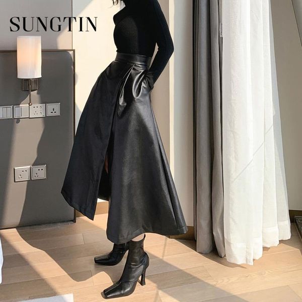 skirts sungtin casual split loose faux leather skirt women special designed high waist long pu female quality a line, Black
skirts sungtin casual split loose faux leather skirt women special designed high waist long pu female quality a line, Black