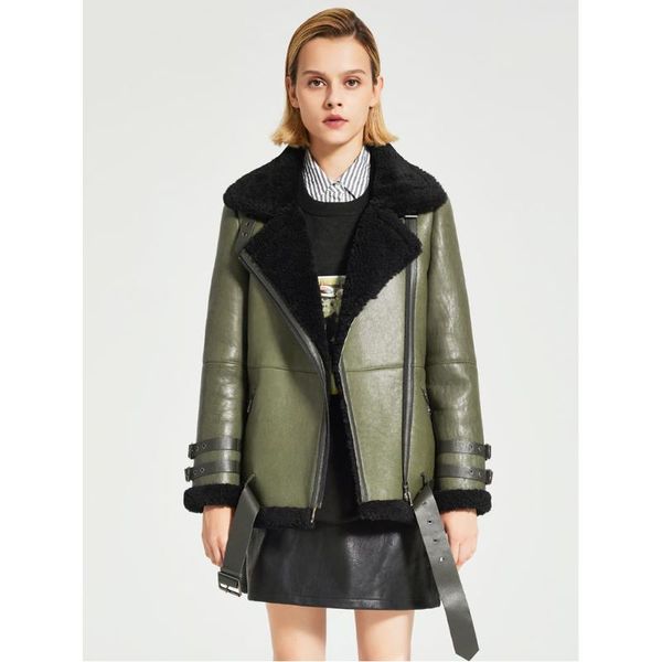 women's leather & faux b3 shearling jacket short motorcycle winter thicken warm, Black
women's leather & faux b3 shearling jacket short motorcycle winter thicken warm, Black