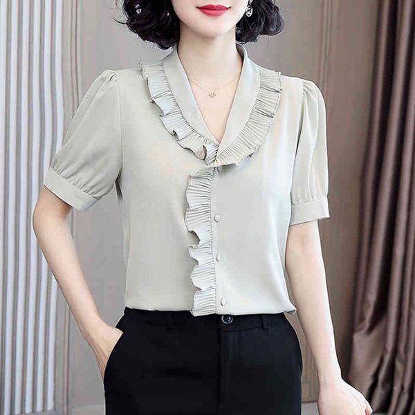 women's blouses & shirts elegant women shirt short sleeve summer female v neck ruffles chiffon blouse blusa feminina, White
women's blouses & shirts elegant women shirt short sleeve summer female v neck ruffles chiffon blouse blusa feminina, White