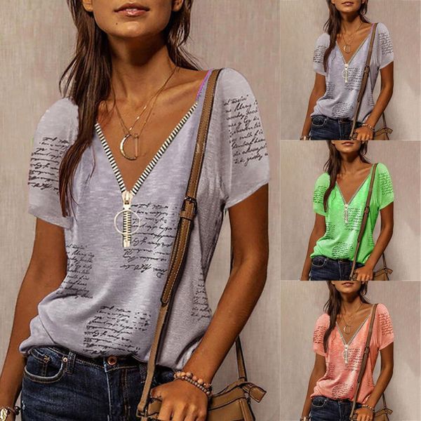 women's t-shirt 2021 summer plus size fashion short-sleeved v-neck printed casual shirt with zipper s-5xl chemise, White
women's t-shirt 2021 summer plus size fashion short-sleeved v-neck printed casual shirt with zipper s-5xl chemise, White