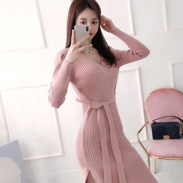 casual dresses pink knit dress one piece korean ladies long sleeve v neck party sweater for women china clothing, Black;gray
casual dresses pink knit dress one piece korean ladies long sleeve v neck party sweater for women china clothing, Black;gray
