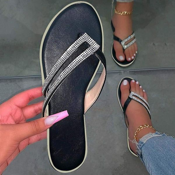slippers women outdoor all-match flip flops rhinestone glitter slide flat low wedge casual fashion sandals 2021, Black 
slippers women outdoor all-match flip flops rhinestone glitter slide flat low wedge casual fashion sandals 2021, Black