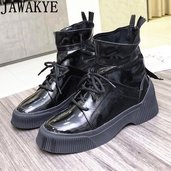 boots winter lace-up for woman round toe thick sole classic shiny leather ankle black white short mujer
boots winter lace-up for woman round toe thick sole classic shiny leather ankle black white short mujer