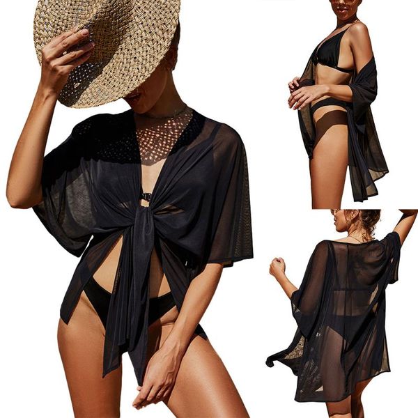 women's swimwear summer female bikini cover ups,beach outer blouse solid color half sleeve cardigan smock see-through for women, black, White;black
women's swimwear summer female bikini cover ups,beach outer blouse solid color half sleeve cardigan smock see-through for women, black, White;black