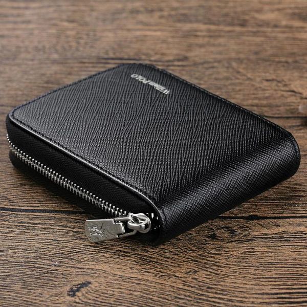 card holders williampolo genuine leather men wallet holder case coin pocket small wallets multiple slots zipper claret black 2021, Brown;gray