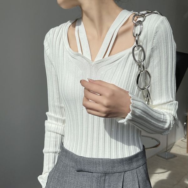 women's knits & tees spring v-neck slim knitted woman sweaters elastic long sleeve solid color women patchwork femme cha, White
women's knits & tees spring v-neck slim knitted woman sweaters elastic long sleeve solid color women patchwork femme cha, White