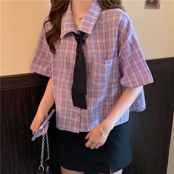 women's blouses & shirts women blouse shirt summer korean style loose temperament design casual plaid for blusas ropa de mujer, White
women's blouses & shirts women blouse shirt summer korean style loose temperament design casual plaid for blusas ropa de mujer, White