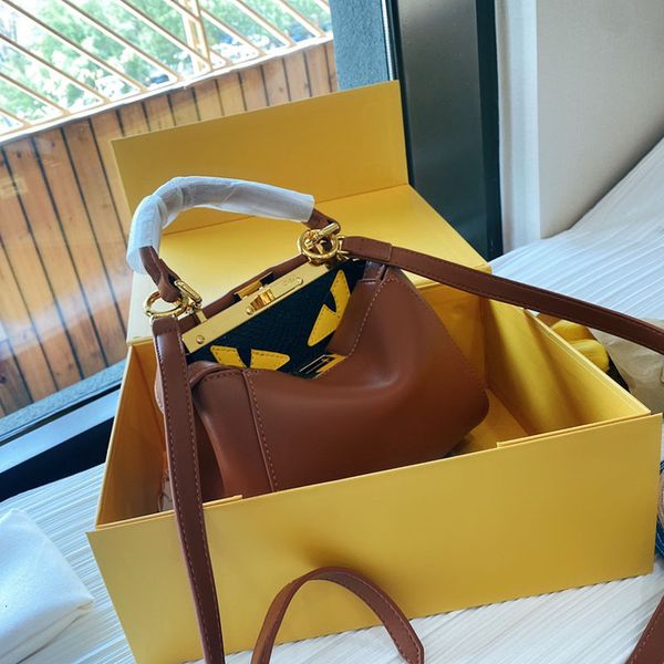 leather 2021 handbag lock kitten brown mini messenger double side bag