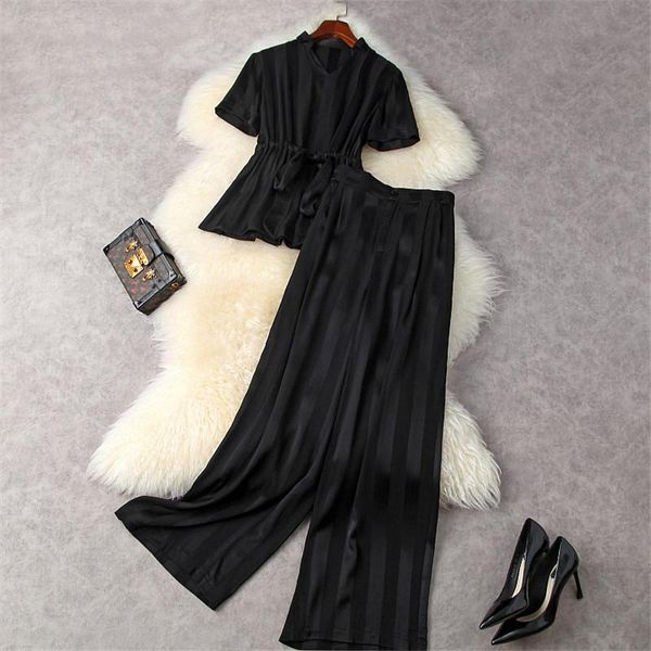 women office lady outfits 2021 designers fashion drawstring waist black blouses + summer wide leg pants suit 2 piece set women's two, White
women office lady outfits 2021 designers fashion drawstring waist black blouses + summer wide leg pants suit 2 piece set women's two, White