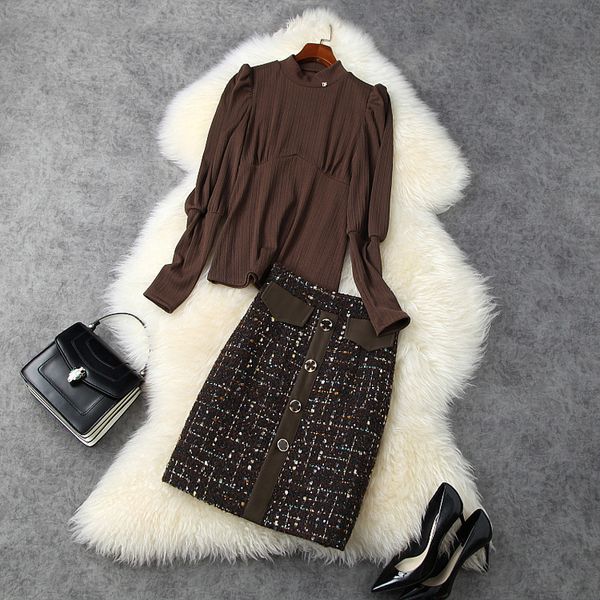 two piece dress fall long sleeve round neck panelled knits tees sweater + tweed buttons knee-length skirt 2 s set mn0911536 uooo, White
two piece dress fall long sleeve round neck panelled knits tees sweater + tweed buttons knee-length skirt 2 s set mn0911536 uooo, White
