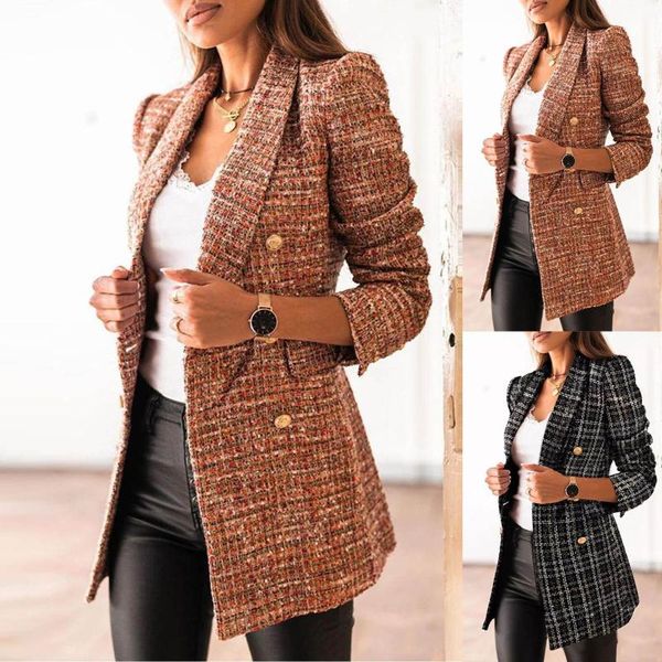 women's jackets 2021 ladies fashion autumn and winter long-sleeved retro office double-breasted suit collar printed small jacket women, Black;brown
women's jackets 2021 ladies fashion autumn and winter long-sleeved retro office double-breasted suit collar printed small jacket women, Black;brown