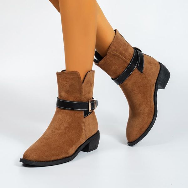 boots winter mature women ankle short buckle strap pointed toe chunky heel warm plush lining footwear cozy ladies shoes, Black
boots winter mature women ankle short buckle strap pointed toe chunky heel warm plush lining footwear cozy ladies shoes, Black