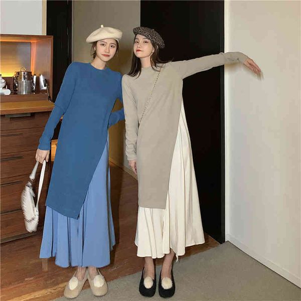 autumn and winter elegant blue women's splicing dress solid color long sleeve maxi korean clothing 210514, Black;gray
autumn and winter elegant blue women's splicing dress solid color long sleeve maxi korean clothing 210514, Black;gray