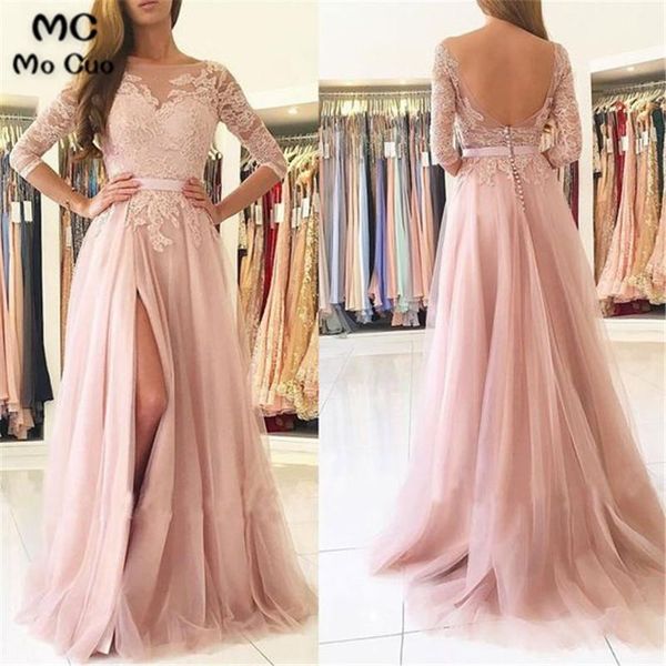 party dresses 2021 blush pink evening prom with 3d appliques lace v-backless front split button tulle formal dress, White;black
party dresses 2021 blush pink evening prom with 3d appliques lace v-backless front split button tulle formal dress, White;black